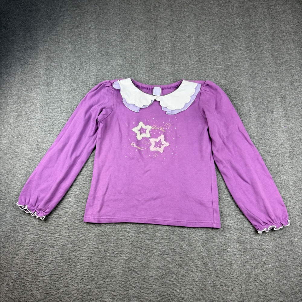 Axes Femme Kids Long Sleeve Top Girls 140 LL Purple Star Peter Pan Collar Kawaii